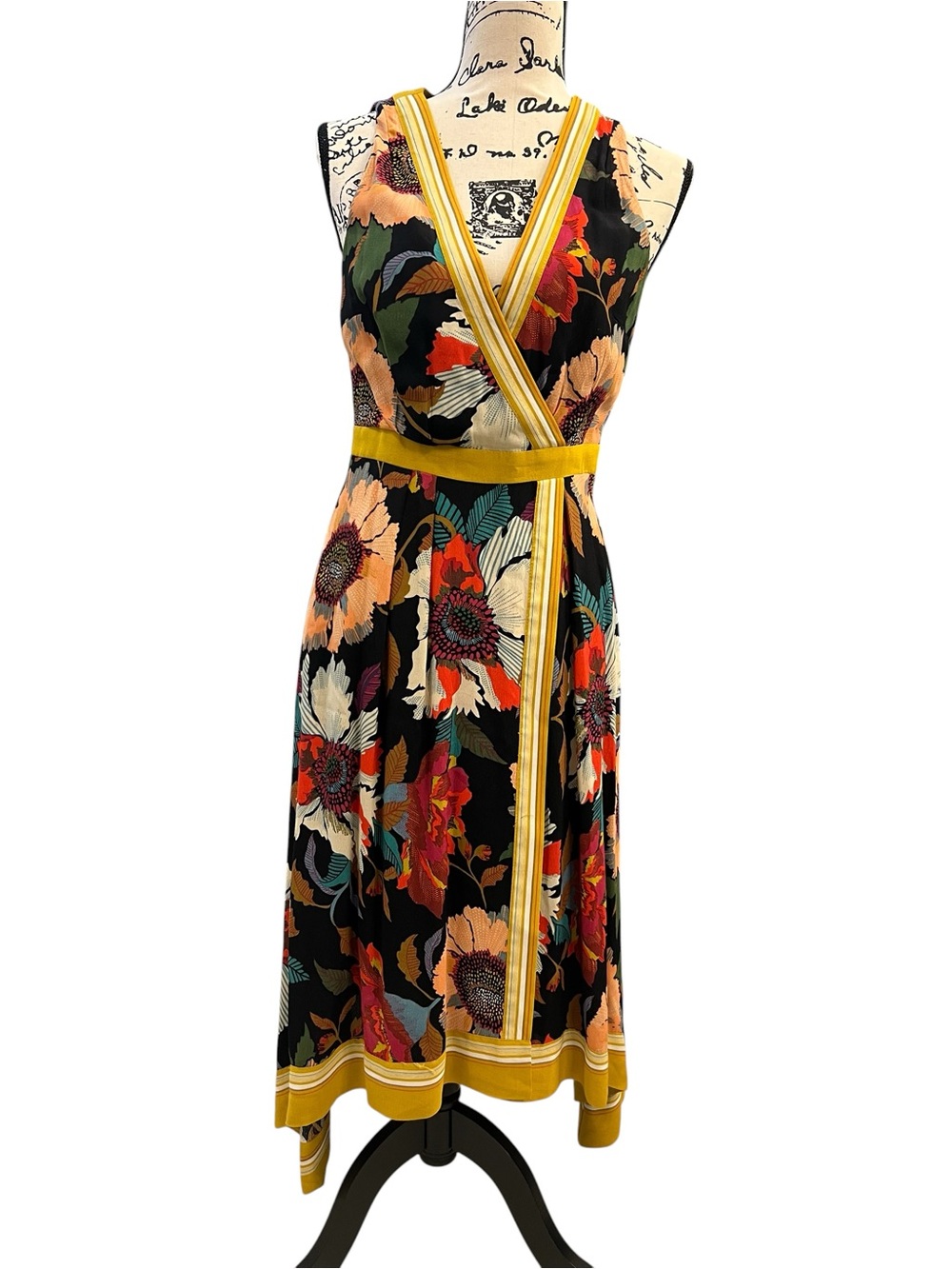 Maeve by Anthropologie Botanica Floral Faux Wrap Midi Dress Pockets Size 2